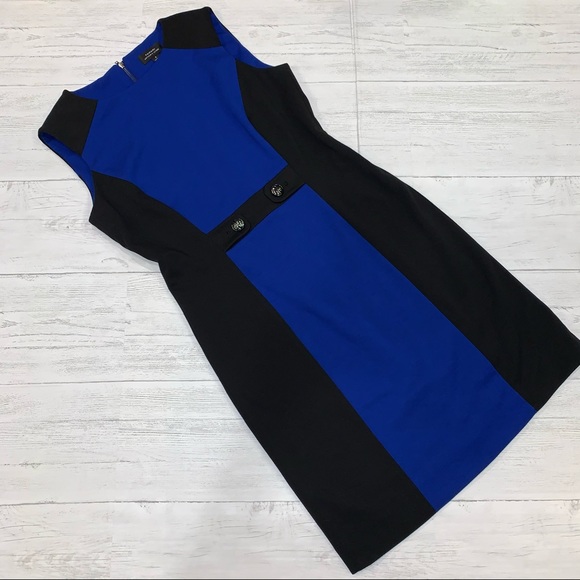 Tahari Dresses & Skirts - Tahari Black and Royal Blue Colorblock Sheath Dress